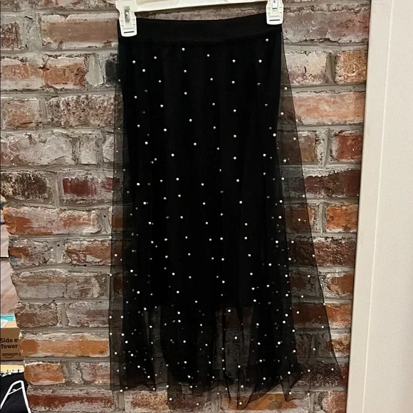 Sheer Black Skirt with Pearl Accents - Picture 2 of 5